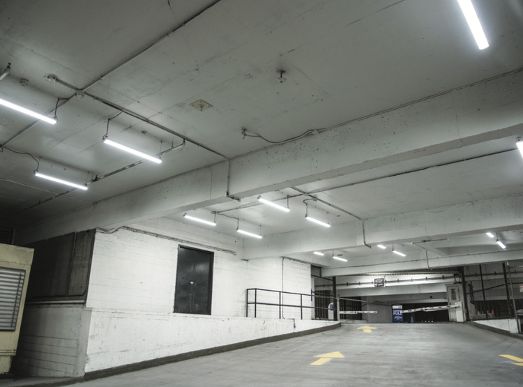 Parking garage LED strip retrofit